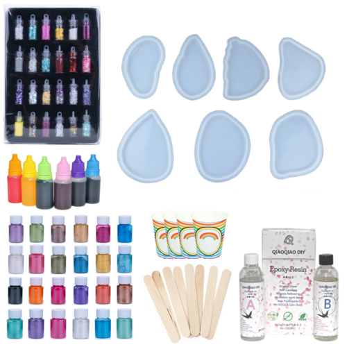 122pce Epoxy Resin Kit Agate Slices Silicone, Dye, Glitter, Pigment, Cups, Sticks