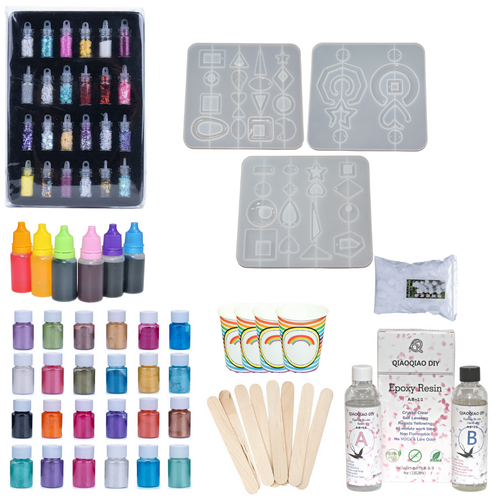 118pce Epoxy Resin Kit Earrings Silicone Molds, Dye, Glitter, Pigment, Cups, Sticks, Foam