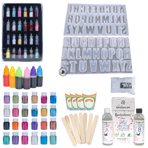 118pce Epoxy Resin Kit Alphabet Silicone Molds, Dye, Glitter, Pigment, Cups, Sticks, Foam