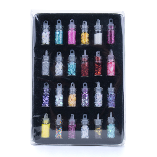 24pce Mini Glitter Mix Ins Assorted Colourful In Glass Bottle Epoxy Resin Intro Set