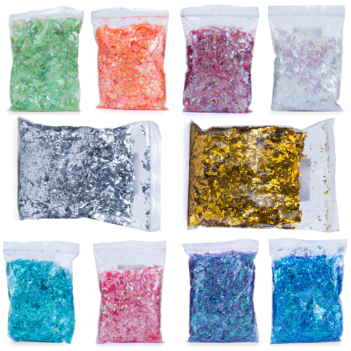 Glitter Flakes Set Metallic Iridescent 10 Colours Arts & Crafts Epoxy Resin