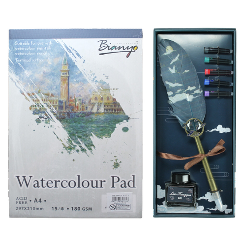 Calligraphy Set Pen, Nibs, Ink & Drawing Pad, & Cartridges In Gift Box 24cm