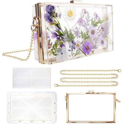 Purse Clutch Shaker Rectangle Kit Silicone Mold & Metal Case Set For Epoxy Resin