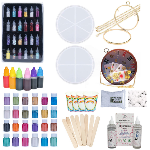 121pce Resin Round Clutch Silicone Molds, Dye, Glitter, Pigment, Cups, Sticks, Foam