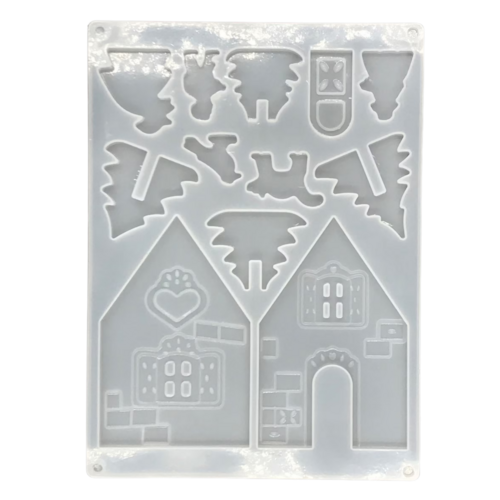 House, Trees & People Village Silicone Mold For Epoxy Resin DIY Home Craft & Art