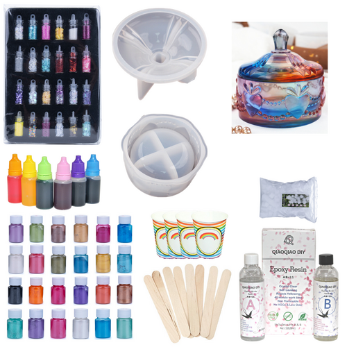 119pce Epoxy Resin Kit Candy Jar Silicone Mold, Dye, Glitter, Pigment, Cups, Sticks, Foam