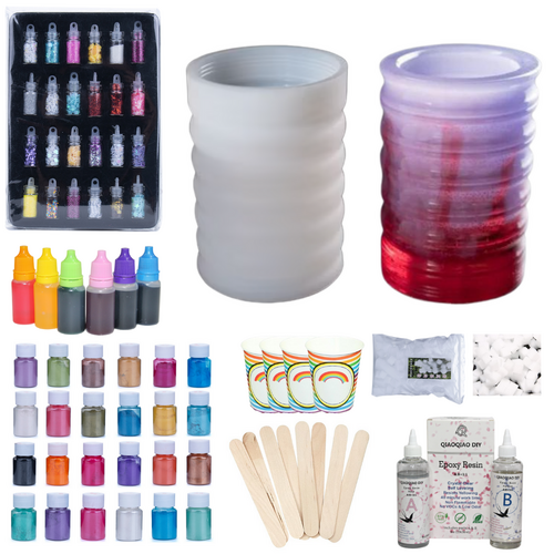 120pce Epoxy Resin Kit Cup Silicone Molds, Dye, Glitter, Pigment, Cups, Sticks, Foam