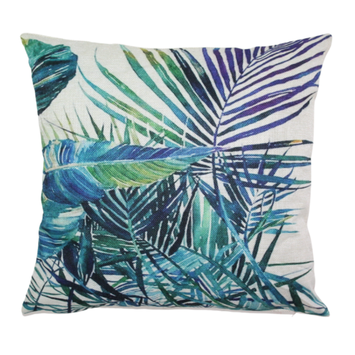 Palm Leaves Cushion With Insert Features Rear Zip 45cm Tropical Green & Blue