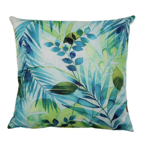 Teal Palm Leaves Cushion With Insert Features Rear Zip 45cm x 45cm Tropical