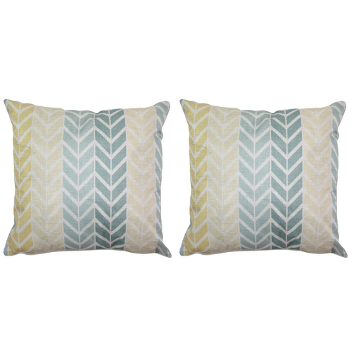 2x Chevron Small Pattern Cushions With Insert Features Rear Zip 45cm Yellow & Blue