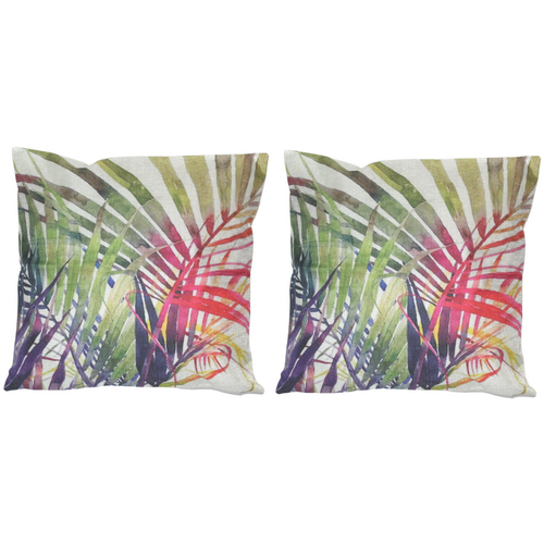 2x Palm Fronds Leaves Cushions with Insert Rear Zip 45cm x 45cm Tropical Inspired