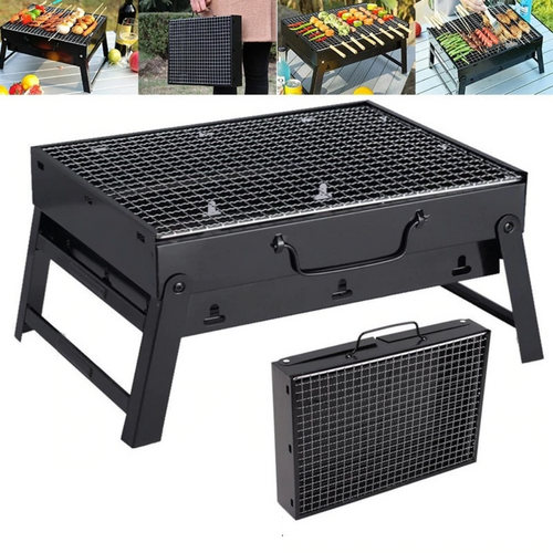 Charcoal BBQ Grill Mini Foldable & Portable Black Stainless Steel 43x29cm