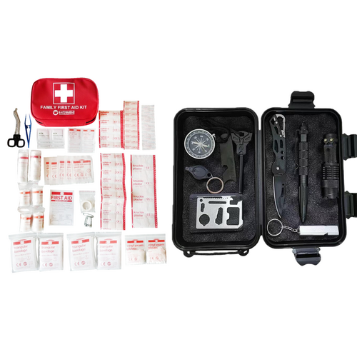 Survival + First Aid Kits 89pce Emergency Sets In Bags for Hiking & Camping