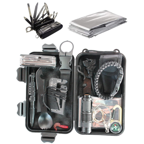 Survival Kit 13 Piece Emergency Set In Case for Hiking & Camping 20x11.7cm