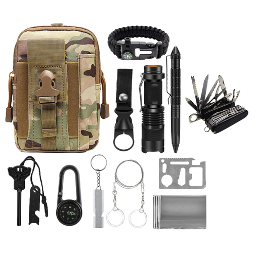 Survival Kit 12 Piece Emergency Set In Bag for Hiking & Camping 17x11x6cm