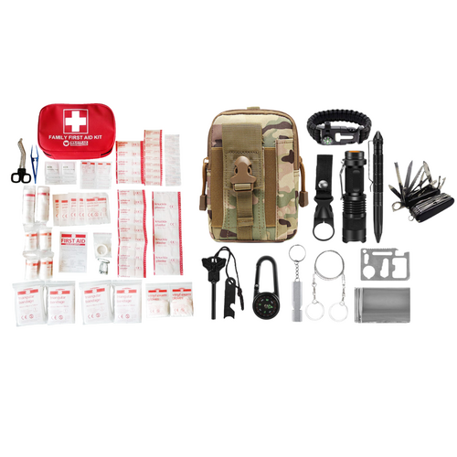 Survival + First Aid Kits 92 Piece Emergency Sets In Bag for Hiking & Camping