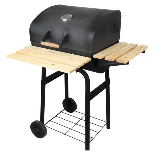 Charcoal BBQ Grill Oven & Smoker on Wheels Black Metal 72.5x59.5x102cm