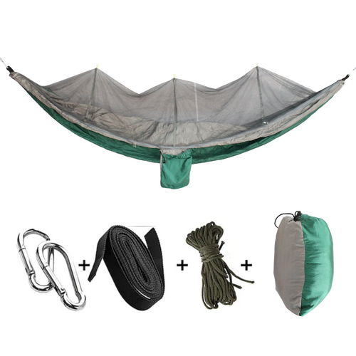 Hammock with Mosquito Net Protection Teal & Grey 260x140cm in Carry Bag + Cord