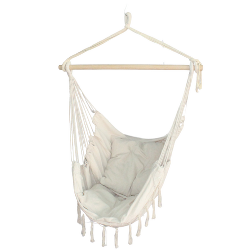 Hanging Chair with 2 Pillows 100x140cm Macrame Boho Look Cream Colour