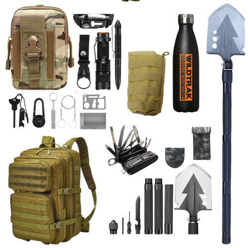 Hiking Backpack Setup Kit Tactical Survival Equipment Beige Rucksack 16pce