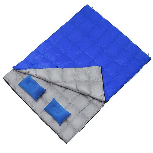 Sleeping Bag 2 Person Double Size 5C to 20C Degrees Duck Down Blue 220x165cm