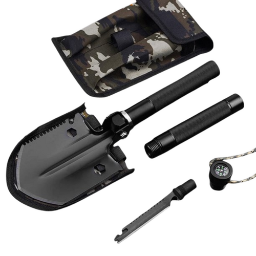 Tactical Folding Shovel Survival Tool for Camping & Outdoors Black Multi Functional