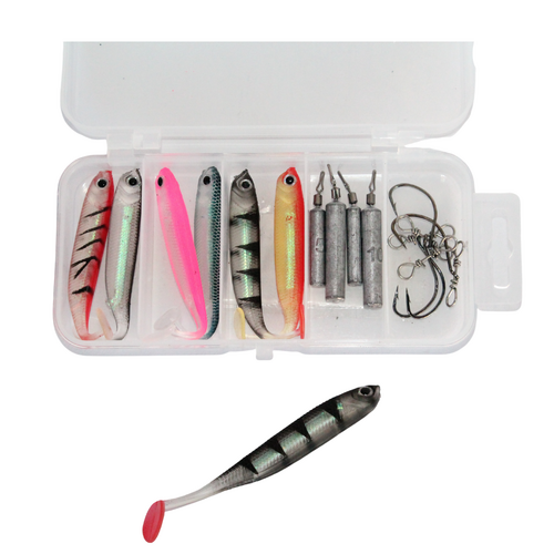 Fishing Lures, Hooks & Drop Sinker Weight Set 15 Pieces in Case