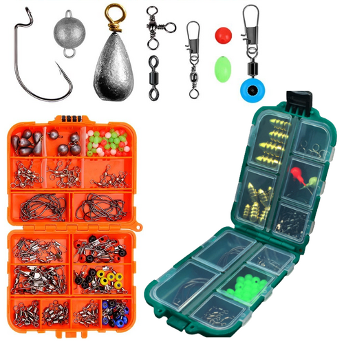 Fishing Tackle Box Sets 247pce Hooks, Sinkers, Swivels, Jigs, Swivel & Glow Beads