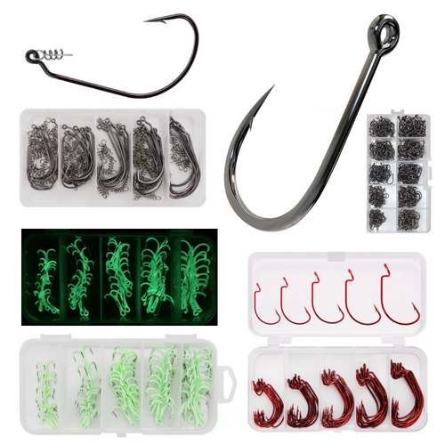 Fishing Hooks Bundle 650pcs Red Wide Cranks, Glow Trebles, Spring Twists Various Sizes