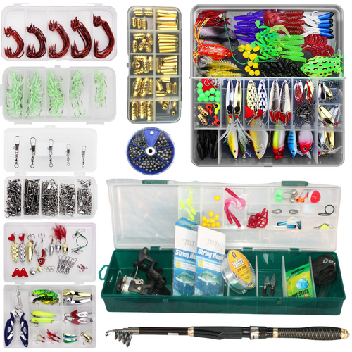 Fishing Rod, Reel & Tackle Combo Set 1.8m Sinkers, Hooks, Lures, Line 694 Pieces