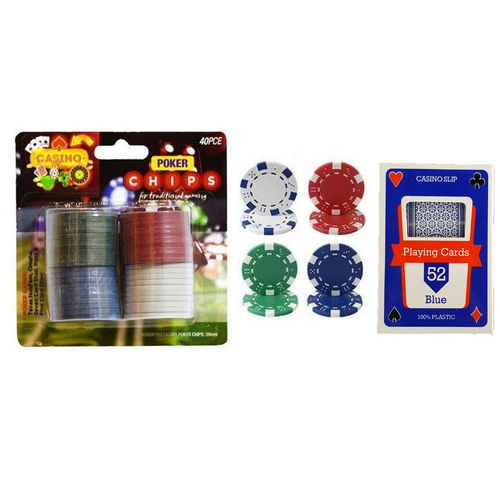 Poker Game Set Playing Deck of Cards & Coloured Chips