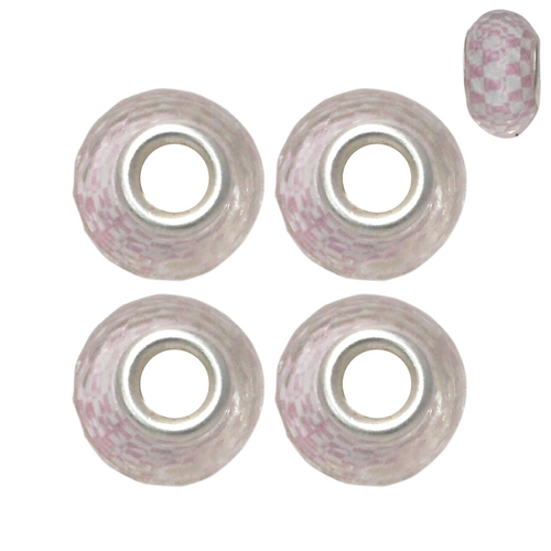 Pink Checkered 4pce Beads Set For Bracelets & Necklaces Jewellery Making 