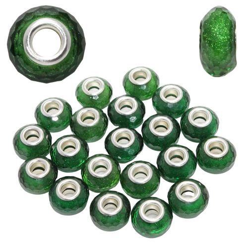 Green Glitter Beads For Bracelets & Necklaces Jewellery Making 20 Piece Pack