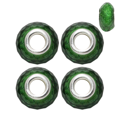 Green Glitter 4pce Beads Set For Bracelets & Necklaces Jewellery Making 