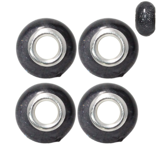 Black Glitter 4pce Beads Set For Bracelets & Necklaces Jewellery Making 