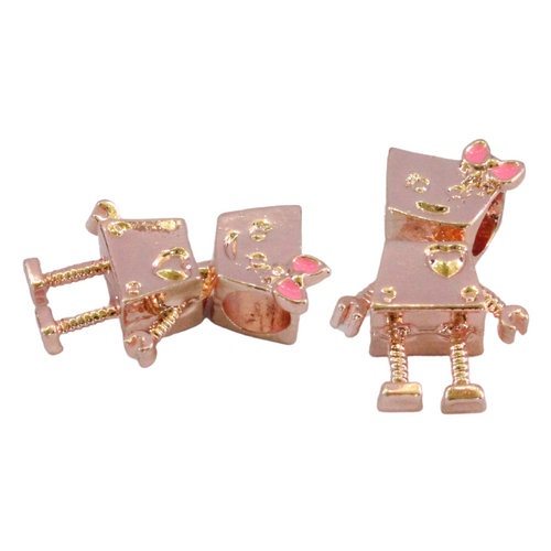 Rose Gold Robot 1pce Charm Bead for Bracelets & Necklaces Jewellery Making