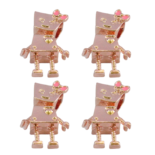 Rose Gold Robot 4pce Set Charms Beads for Bracelets & Necklaces Jewellery Making