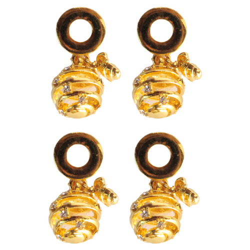 Gold Beehive 4pce Set Charms Beads for Bracelets & Necklaces Jewellery Making 