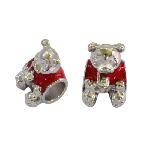 Red Bears 1pce Charm Bead for Bracelets & Necklaces Jewellery Making 