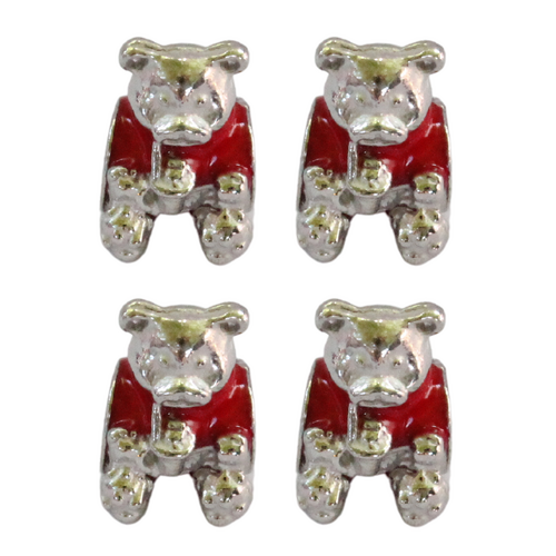 Red Bears 4pce Set Charms Beads for Bracelets & Necklaces Jewellery Making 