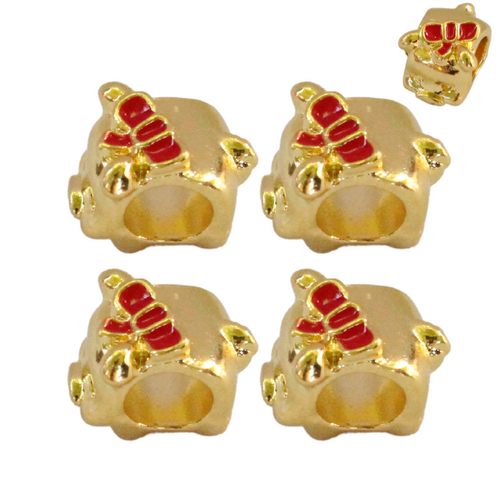 Gold Piglet 4pce Set Charms Beads for Bracelets & Necklaces Jewellery Making 