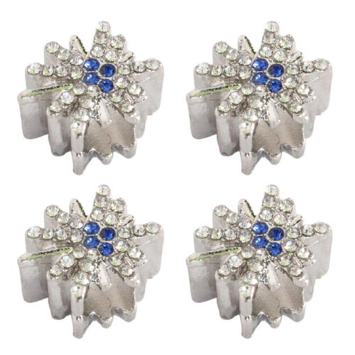 Silver & Blue Snowflake 4pce Set Beads for Bracelets & Necklaces Jewellery Making