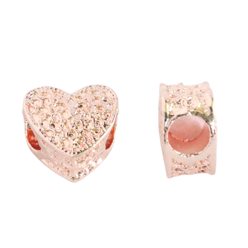 Rose Gold Etched Heart 1pce Charm Bead for Bracelets & Necklaces Jewellery Making