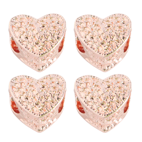 Rose Gold Etched Heart 4pce Set Charms Beads for Bracelets & Necklaces Jewellery Making