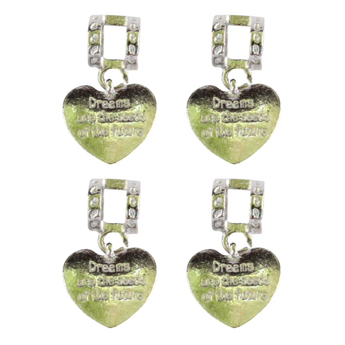 Silver Heart 4pce Set Charms Beads for Bracelets & Necklaces Jewellery Making