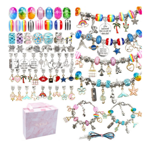 Jewellery Bracelet & Necklace Making Kit 125 Pieces Charms & Beads In Gift Box