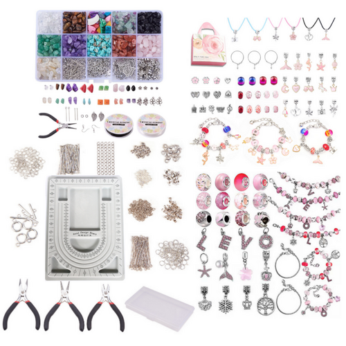 Mixed Jewellery Bracelet & Necklace Making Kit 1141pce Stones, Charms & Beads