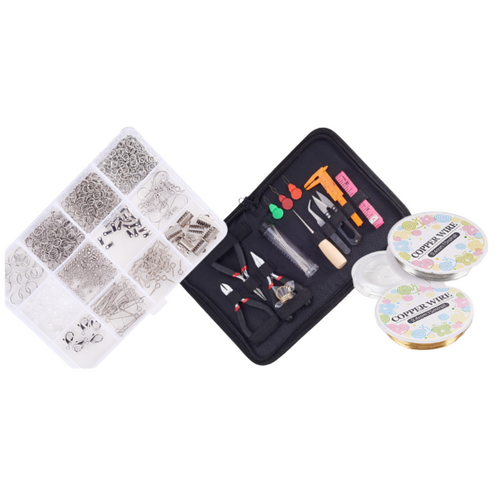 Tool & Jewellery Making Kit DIY 879 Piece Set in Wallet, Silver Accessories