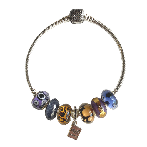 21cm Travel Queen Bracelet Set Charms & Colour Beads on Silver Snake Chain