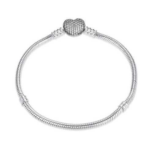 Diamante Heart Pendant 18cm Snake Chain Bracelet Silver Jewellery Accessory 1pce